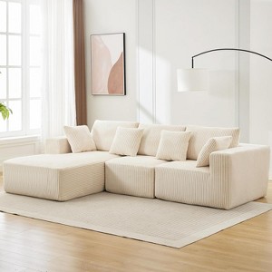108” L-Shaped Modular Couch, Corduroy Fabric Sectional Sofa with Chaise, Deep Seat Design for Living Room - 1 of 4