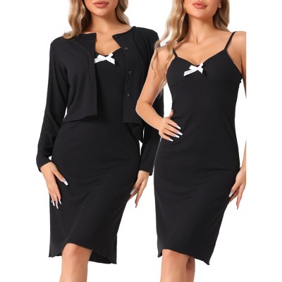 INSPIRE CHIC Women's Lingerie Spaghetti Strap V Neck At Knee Night Dress with Shrug