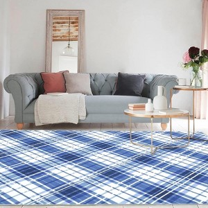 Washable Geometric Plaid Bedroom Rug, Non Slip Non Shedding Carpet, Modern Foldable Low Pile Floor Cover, Stain Resistant Hallway Mat - 1 of 4
