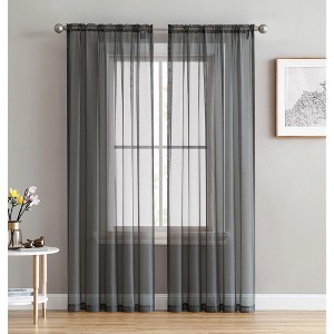 HLC.ME Sheer Voile Transparent Window Treatment Rod Pocket Curtain Panels - Set of 2 - 1 of 4