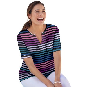 Woman Within Plus Size Notch-Neck Pocket Tee - 1 of 4