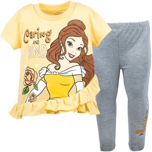 Disney Frozen Princess Moana Little Mermaid Floral Girls T-Shirt and Leggings Outfit Set Toddler - 1 of 4