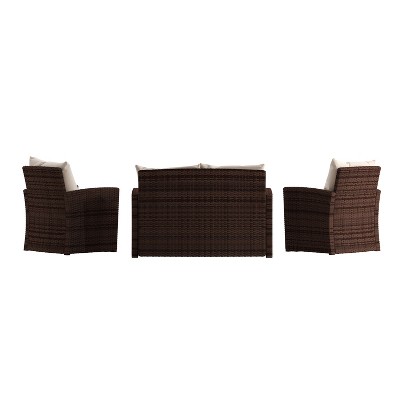 Emma and Oliver 4-Piece Brown Rattan Patio Set with Beige Cushions