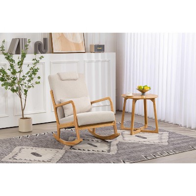 CAVINAS Linen Fabric Glider Rocking Chair with High Backrest and Lumbar Pillow,Upholstered Rocking Chairs,Nursery Accent Chair for Bedroom