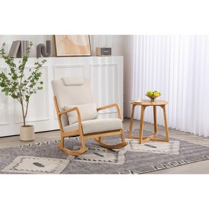 CAVINAS Linen Fabric Glider Rocking Chair with High Backrest and Lumbar Pillow,Upholstered Rocking Chairs,Nursery Accent Chair for Bedroom - 1 of 4