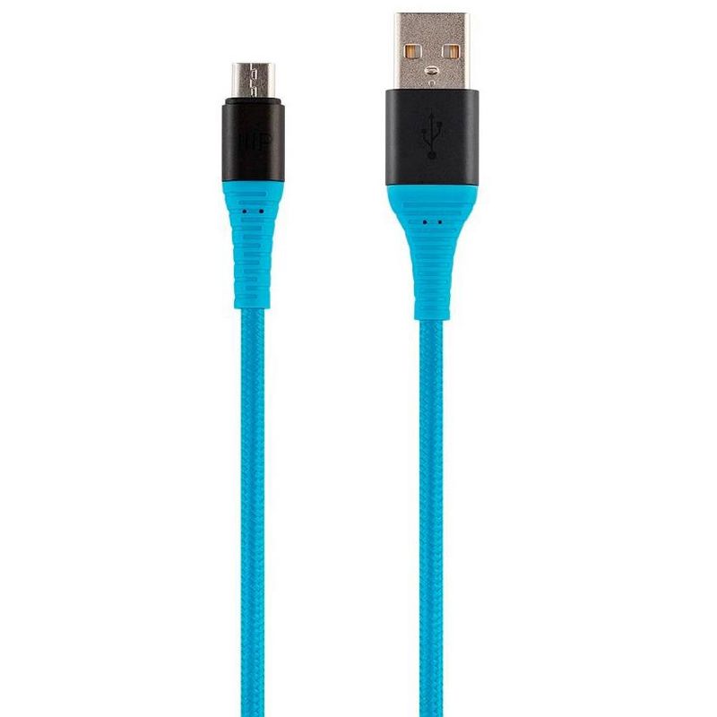 Monoprice USB 2.0 Micro B to Type A Charge and Sync Cable - 6 Feet - Blue | Durable, Kevlar-Reinforced Nylon-Braid - AtlasFlex Series, 1 of 7