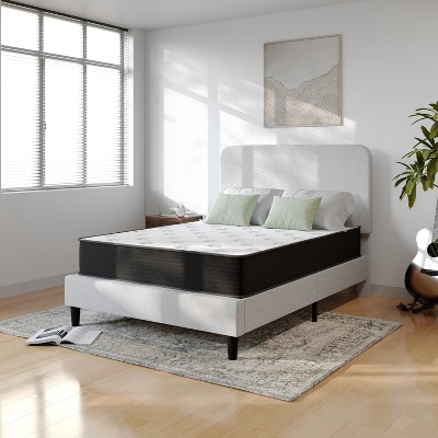 Emma and Oliver 10 Inch Hybrid Mattress, High Density Cooling Foam and Pocket Spring Mattress in a Box, CertiPur-US Certified Foam, White/Black