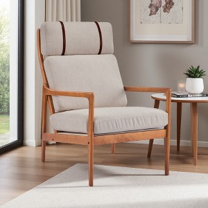 Boucle Mid-Century Accent Armchair with Solid Wood Frame and Ergonomic Cushions - 1 of 4