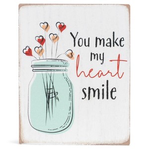 Elanze Designs You Make My Heart Smile Jar Bouquet 3 x 4 Distressed White Wood Block Sign - 1 of 4