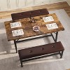 Three-piece Wooden Telescopic Dining Table Set, with 2 Soft-padded Benches, 4-6 Person Dining Table, Suitable for Apartments and Restaurants, Brown - 4 of 4