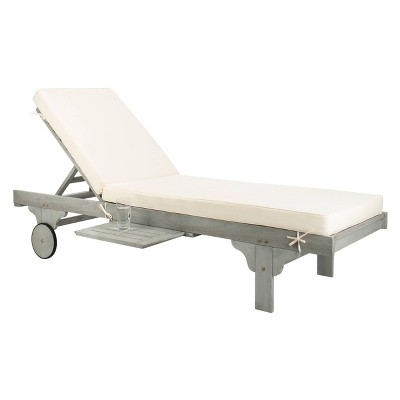 Newport Chaise Lounge Chair With Side Table - Ash Gray/White - Safavieh