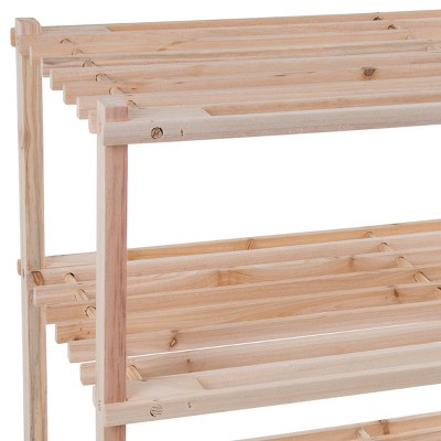 Light Woodgrain 3-Tier Stackable Shoe Rack with Metal Supports