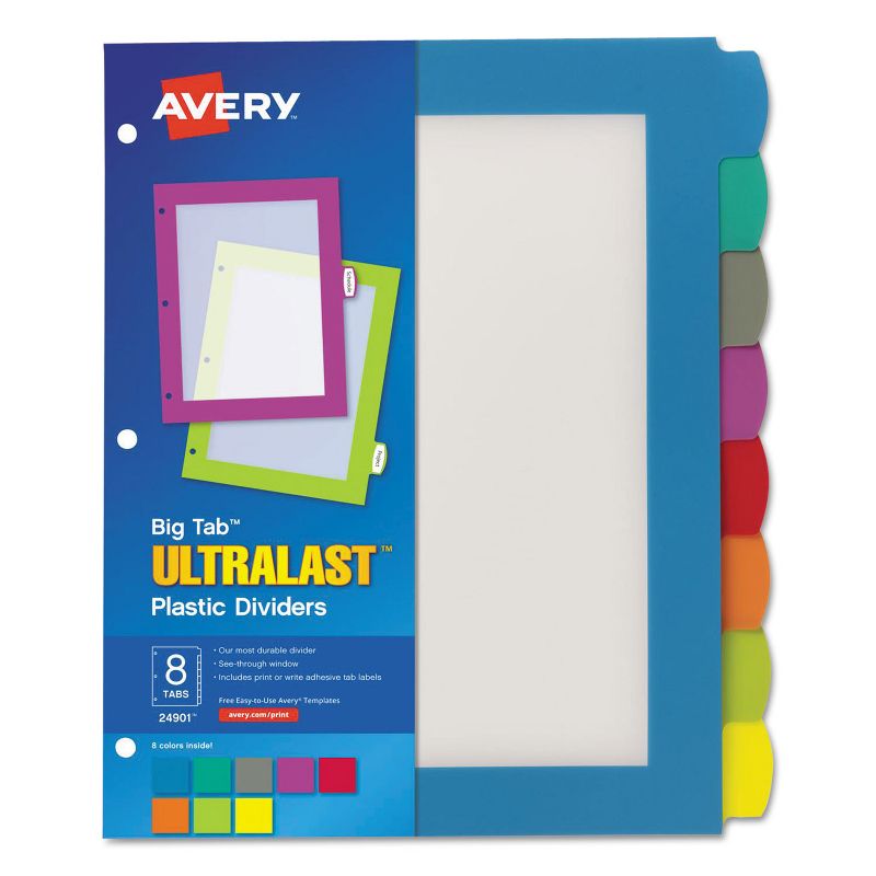 Avery Big Tab Ultralast Plastic Dividers Multicolor 8-Tab 8 1/2 x 11 24901, 1 of 6