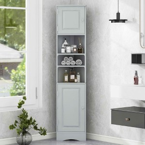 MAYEERTY Multi-Functional Corner Bathroom Cabinet 2 Doors Adjustable Shelves Open Shelf Gray - 1 of 4