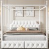 Bellemave Queen Size 4-Poster Metal Canopy Bed Frame with Velvet Headboard and 2 Storage Drawers, 4-Poster Upholstered Canopy Platform Bedframe, White - 4 of 4