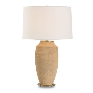 Uttermost Sandstone Flow Terracotta Table Lamp – Sculpted Ceramic Base with Brass Accents and White Linen Shade, 29” High - 1 of 4