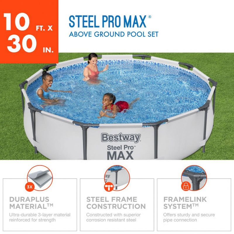 Bestway Steel Pro MAX Inch Round Metal Frame Above Ground Outdoor Backyard Swimming Pool Set with Filter Pump, 3 of 8