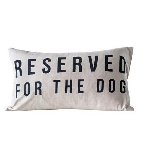 Storied Home Cotton Lumbar Pillow with "Reserved For The Dog" Design, Natural and Black - 1 of 2