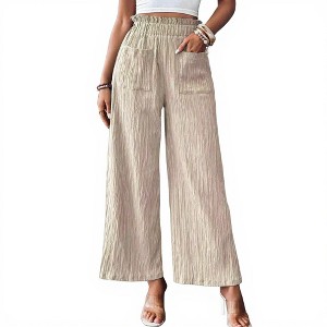 Clearlove Women Wide Leg Pants Elastic Waist Casual Loose Flowy Trousers with Pockets - 1 of 4