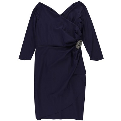 Alex Evenings Womens Embellished Wrap Sheath Dress