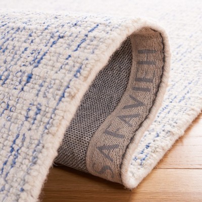 Ivory and Blue Handmade Wool Abstract Round Rug