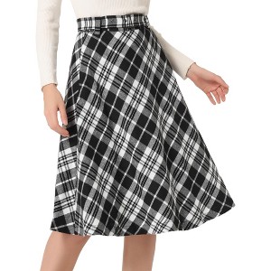INSPIRE CHIC Women's Tartan Plaid High Waist Belted Vintage A-Line Midi Skirt - 1 of 4