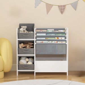 Kids Bookshelf, 4-Layer Children's Bookshelf With 3 Foldable Fabric Drawers, Wood Kids Toy Storage Organizer For Classroom, Playroom, Nursery - 1 of 4