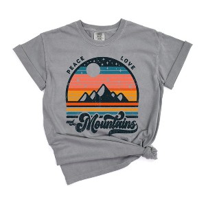 Simply Sage Market Women's Peace Love and Mountains Short Sleeve Garment Dyed Tee - 1 of 3