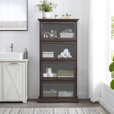 VYNXARIA Glass display cabinet 4 Tier Glass Display Cabinet Storage Curio Cabinet with Flip up Glass Doors,Bookcase for Living Room