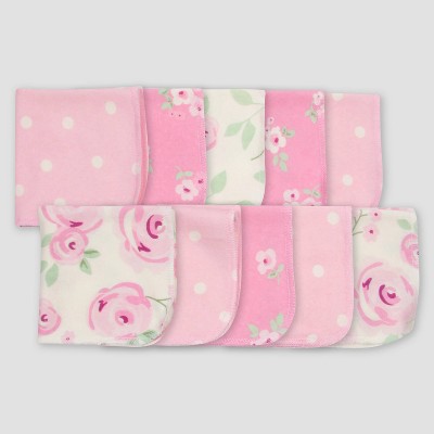 Gerber Baby Girls' 10pk Floral Washcloth Set - Pink/Off-White