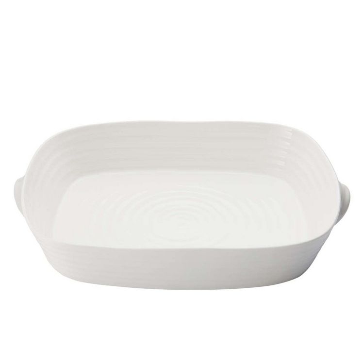Portmeirion Sophie Conran Handled Roasting Dish, White Porcelain Bakeware - 15 x 11 Inch Rectangular 3 Quart Oven, Microwave, Freezer Safe Pan