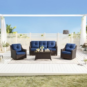 Spruce & Spring Outdoor Wicker Patio Outdoor Sofa Swivel Chair Coffee Table - 1 of 4