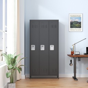 VYNXARIA 3-Door 72"H Metal Lockers with Lock for Employees, Storage Cabinet for Home, Gym, Office, School, Garage - Black - 1 of 4