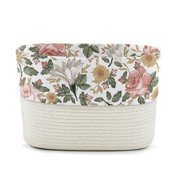 Sweet Jojo Designs Woven Cotton Rope Decorative Storage Basket Bin Vintage Floral Pink Green and Yellow