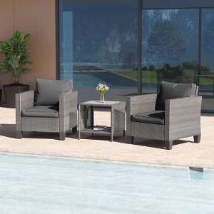 Sonkuki 3-Piece Patio Sofa Set Wicker Furniture Set Brown/Gray Rattan with Side Table - 1 of 4