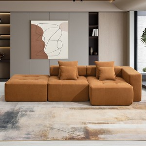 Whisen Minimalist L-shaped Modular Sectional Sofa, Convertible Corduroy Foam-Filled Floor Couch Set - 1 of 4