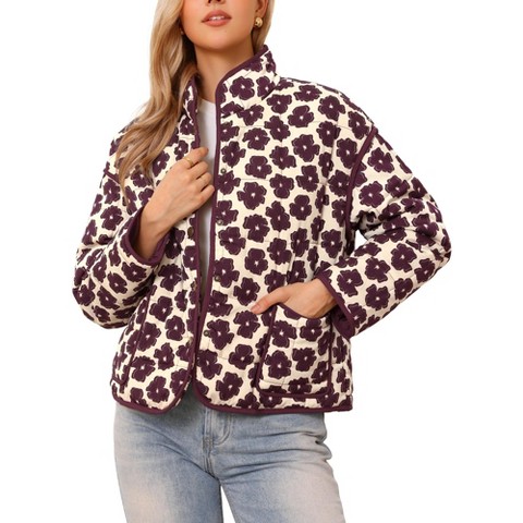 INSPIRE CHIC Women's Button Long Sleeve Fall Trendy Casual Floral Jackets Large Beige