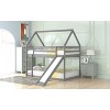 Okak Twin House Bunk Bed with Roof, Ladder,Safety Guardrails Floor Low Bunk Bed Solid Wood for Kids, Girls, Boys Easy Assemble, Gray - 2 of 4