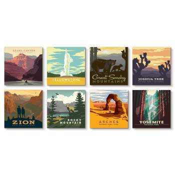 Americanflat Vintage Botanical Retro National Parks - 8 Piece Gallery Wrapped Canvas Art Set By Anderson Design Group