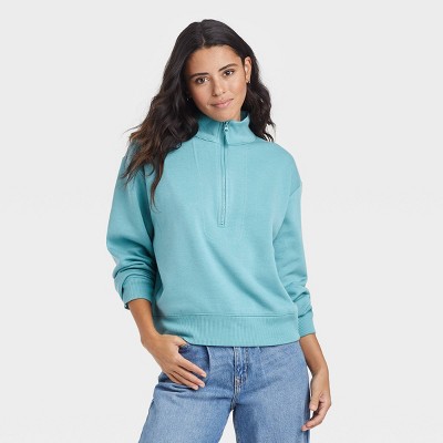 Womens Fleece Quarter Zip Sweatshirt - A New Day Blue S Target