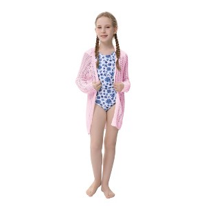 Clearlove Girl's Crochet Lightweight Cardigan Cover Up Open Front Long Sleeve Soft Loose Summer Boho Coats - 1 of 4
