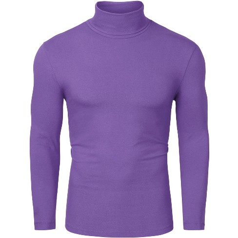 Lars Amadeus Men's Turtleneck Top Slim Fit Long Sleeve Pullover Mock Turtle  Neck Shirt Purple 36