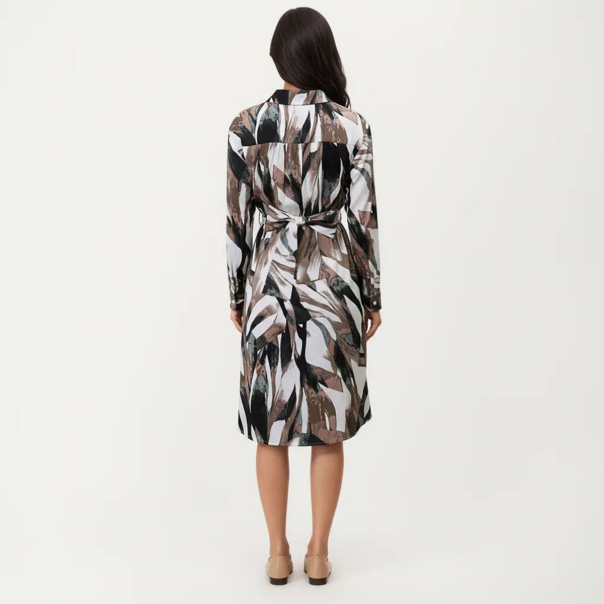Anna-Kaci Women's Abstract Print Long Sleeve Wrap Dress with Belt and Asymmetrical Hem for a Flattering Fit - thumbnail 3