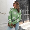 Women's Long Sleeve Pullover Sweater Kint Shirt Round Neck Fall Casual Loose Fit Daisy Floral Jacquard Knit Sweater Shirt Top Light Green S - 2 of 4