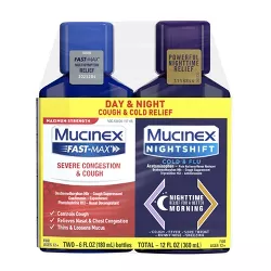 Mucinex Fast Max Adult Severe Congestion & Cough and Night Shift Cold & Flu Dextromethorphan Liquid Combo Pack - 2ct/12 fl oz Total