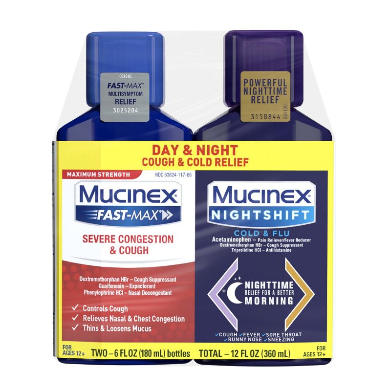 Mucinex Max Strength Congestion, Cough, Cold &#38; Flu Medicine - Day &#38; Night - Liquid - 6 fl oz/2ct, 1 of 11