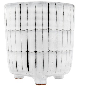 Storied Home Decorative Terra-cotta Planter with Striped Design, White and Black - 1 of 4