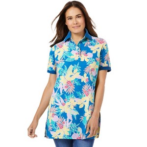Woman Within Women's Plus Size Perfect Printed Short-Sleeve Polo Shirt - 1 of 4