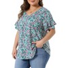 Women's Plus Size Floral V Neck Ruffle Sleeve Summer Casual Blouses - Agnes Orinda - 2 of 4