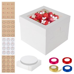 Coucheta White Cake Boxes Pack of 20, Bakery Boxes with Cake Boards, Silk Ribbon & Stickers, Disposable Cake Containers with Lids&Window - 1 of 4